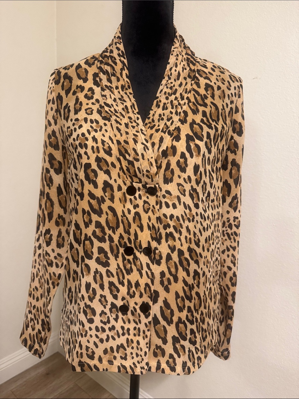Frame Denim Leopard-Print Double Breasted Blazer in Tan and Black